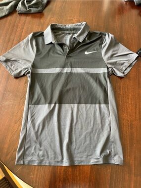 Nike Men’s Black and Gray Color-Block Athletic Polo